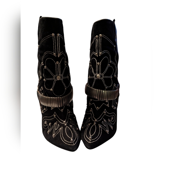 Buffalo London Womens Black Leather Suede Biker Ankle Stiletto Boots Sz 6.5/37 - Picture 2 of 9